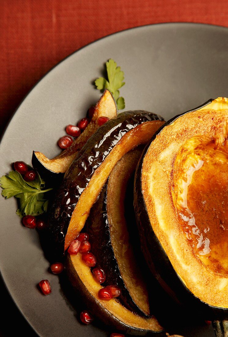 Roasted Acorn Squash with Pomegranate Seeds