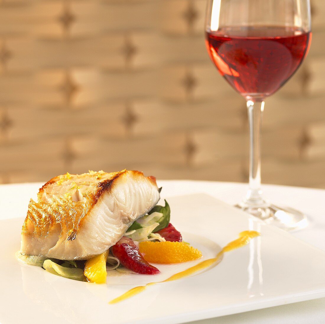 Citrus Roasted Sablefish with Citrus Salad; Glass of Rose Wine