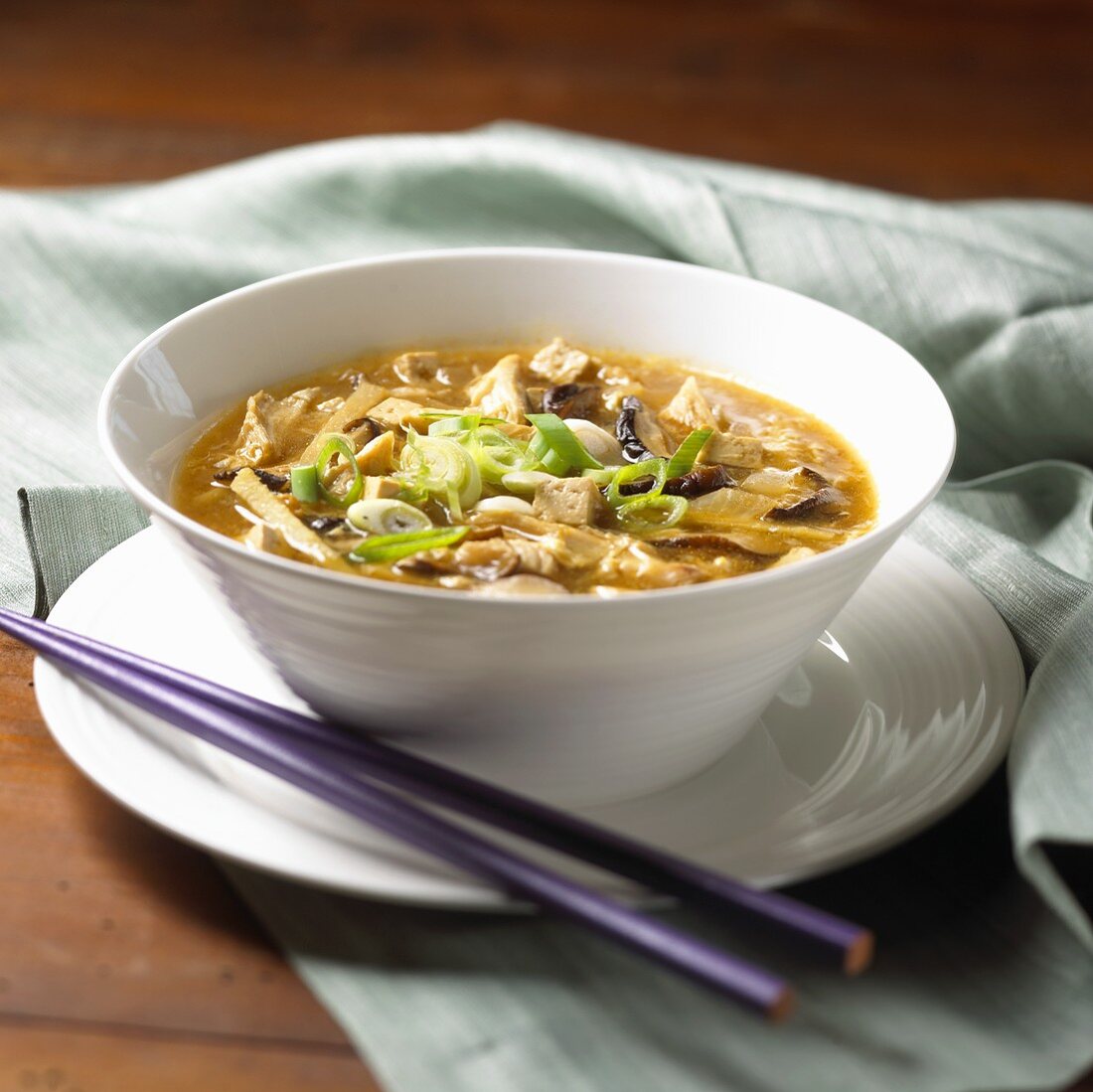 Bowl of Hot and Sour Soup; Chopsticks