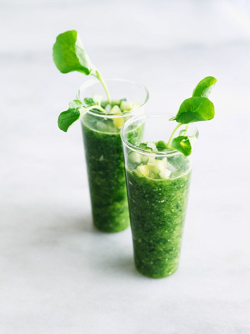Watercress and Cucumber Blend in Shot Glasses