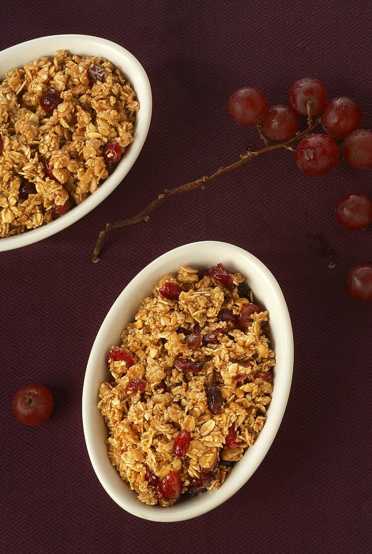 Baked Granola Crumble in Individual Dishes; Grapes