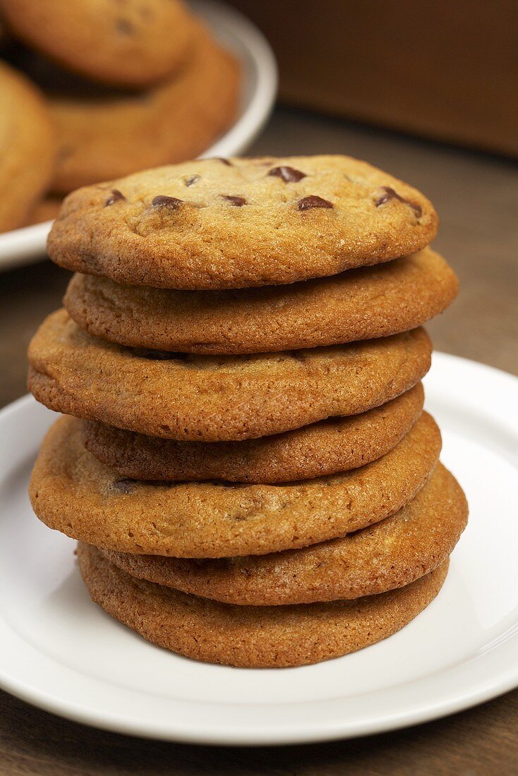 Chocolate chip cookies, stacked