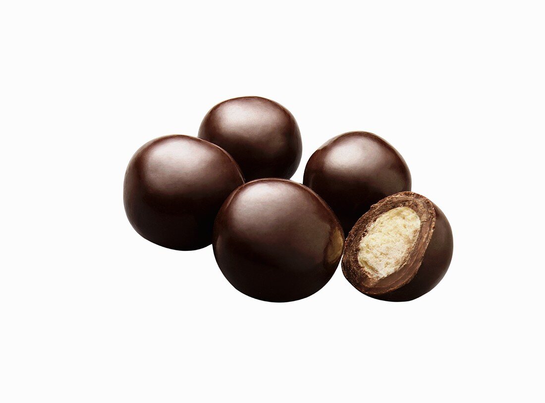 Dark Chocolate Malted Milk Balls; White Background