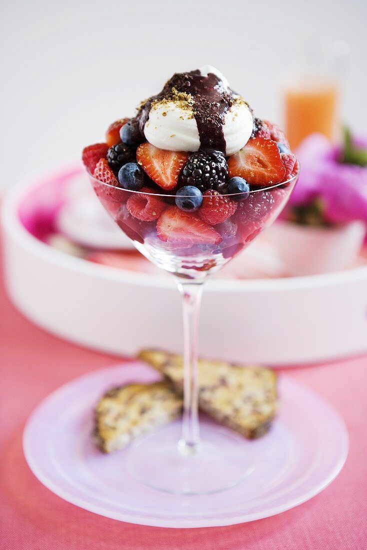 Mixed Berries in a Stem Glass Topped with Yogurt