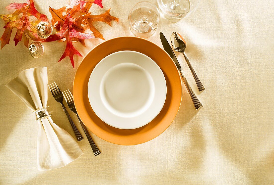 Autumn Place Setting with Fall Leaves