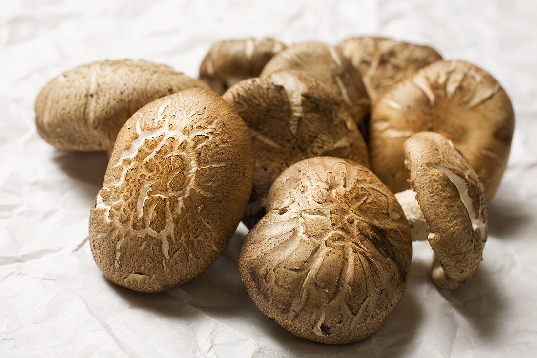 Shiitake Mushrooms on Wooden Surface