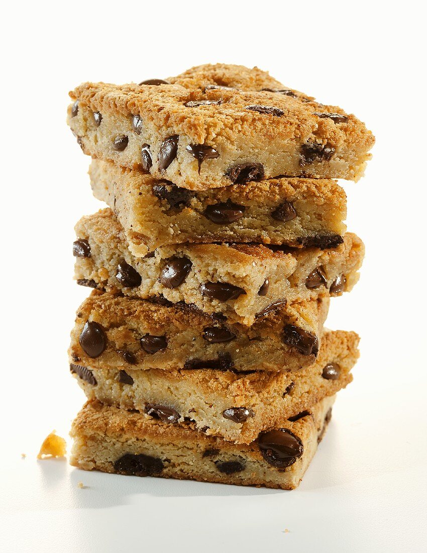 Chocolate Chip Blondies; Stacked on White Background