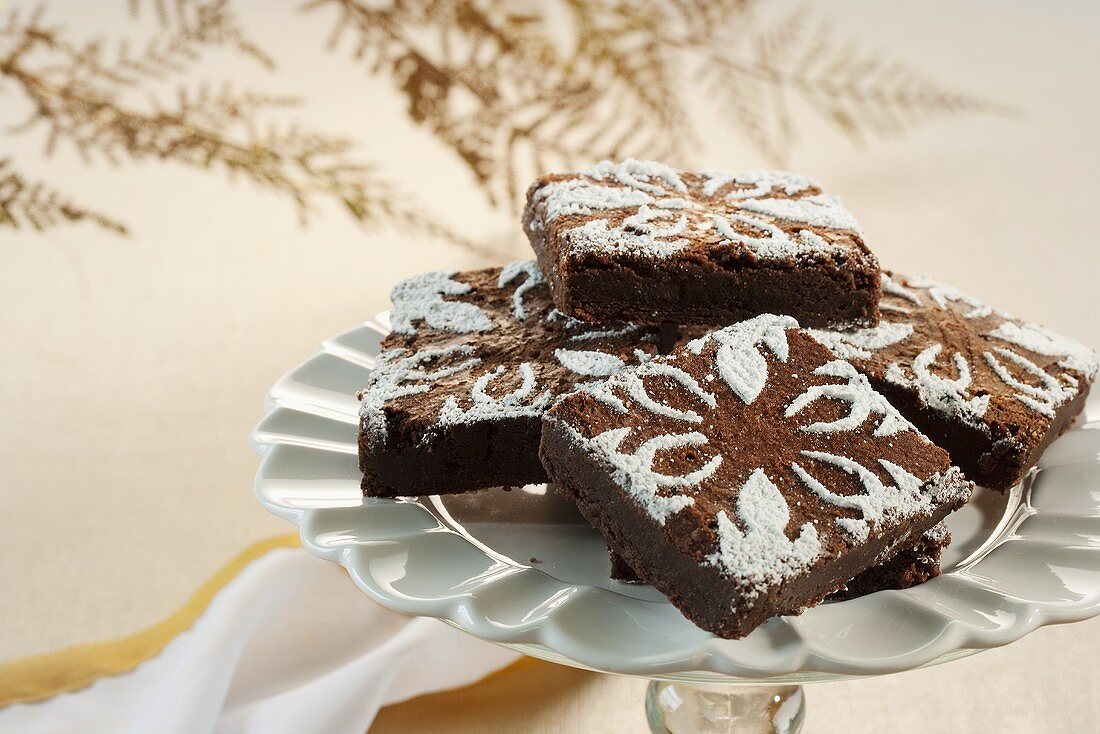 Christmas Brownies with Snowflake Design