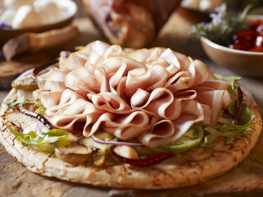 Sliced Prosciutto on an Edible Platter