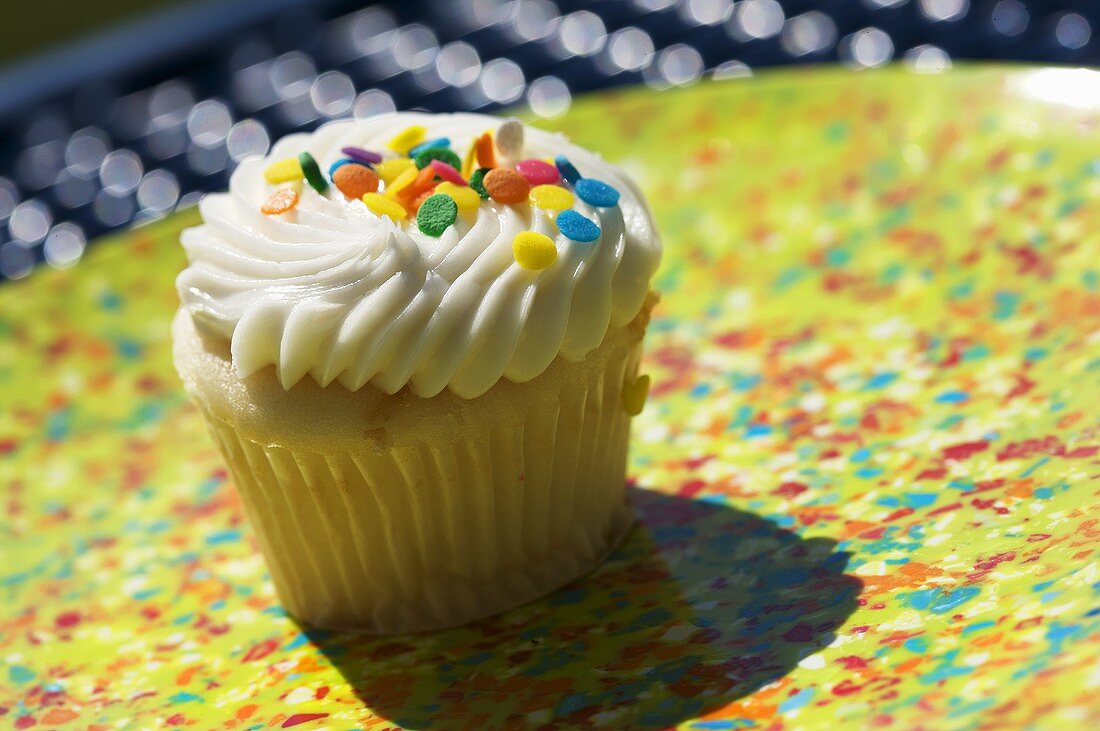 Vanilla Cupcake with Sprinkles on Confetti Tray