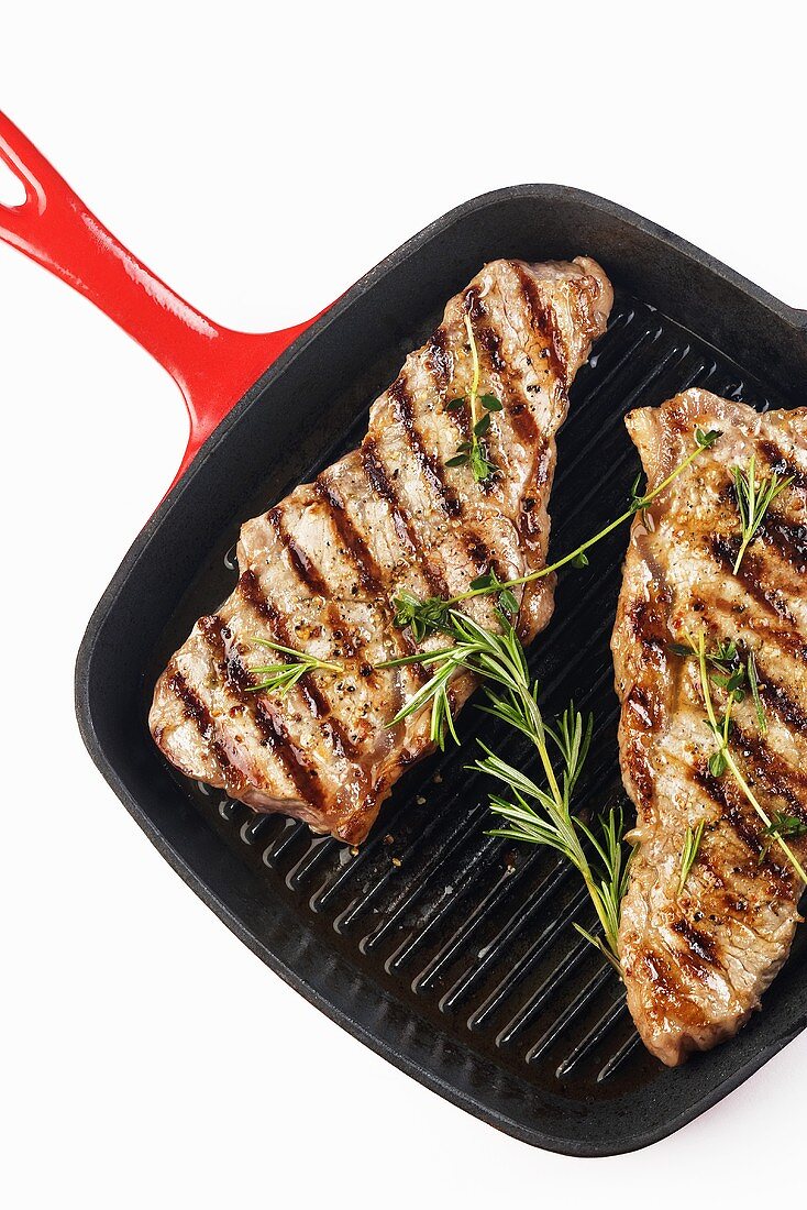Grilled Steak in a Grill Pan with Rosemary
