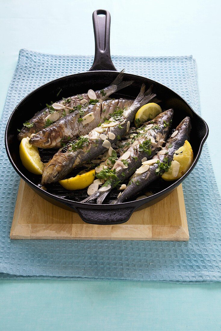 Griddle Sardines with Almonds and Lemon