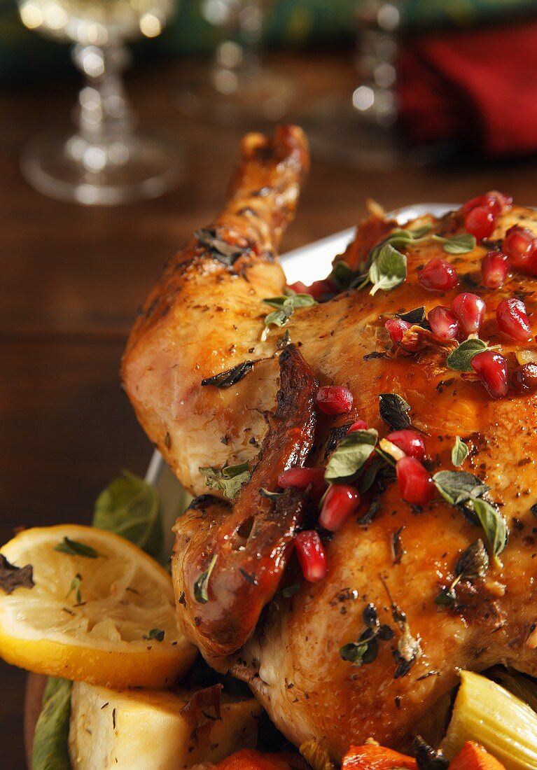 Whole Organic Roast Chicken with Pomegranate, Lemon and Oregano