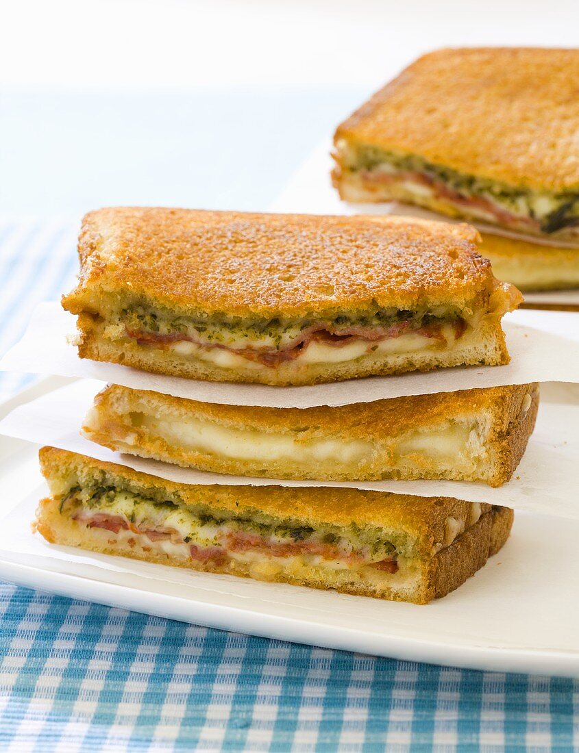 Various Grilled Cheese Sandwich Halves; Stacked