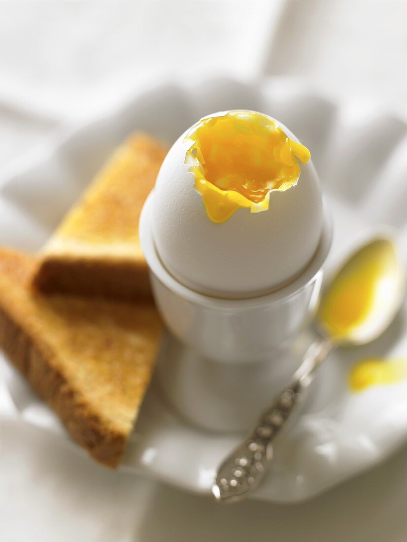 A soft boiled egg and toast triangles