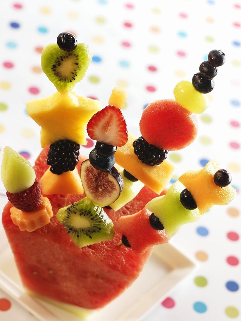Fruit Kabobs in a Piece of Watermelon
