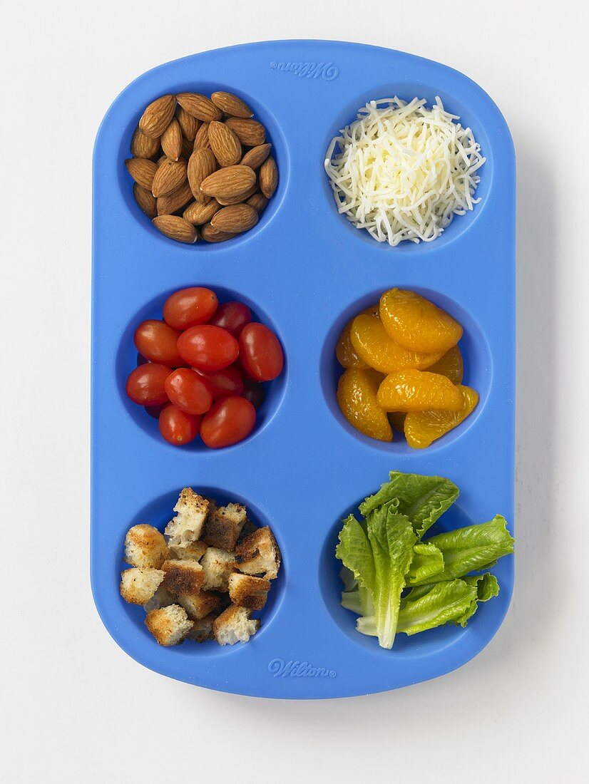 Assorted Ingredients Divided in a Blue Silicone Tray