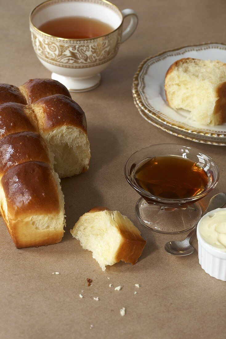 Loaf of Challah Bread with Tea