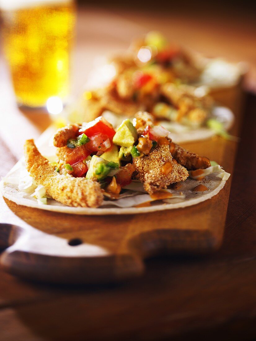 Fried Fish Tacos with Avocado and Tomato