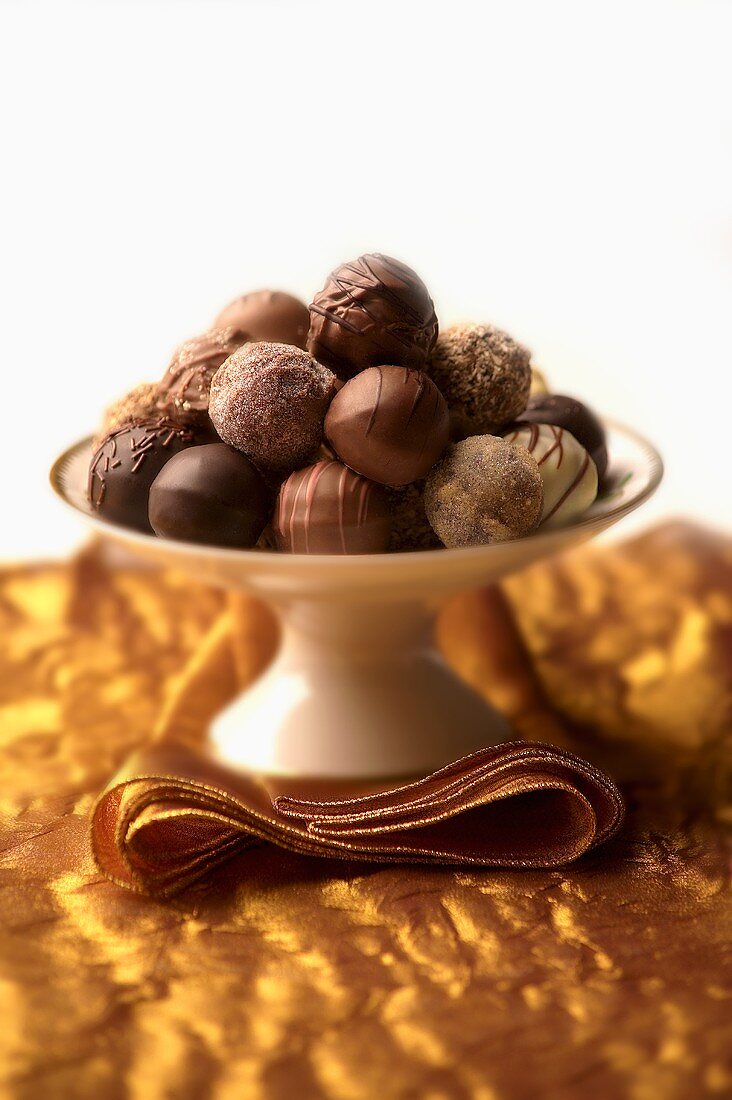 Chocolate Truffles on a Pedestal Dish
