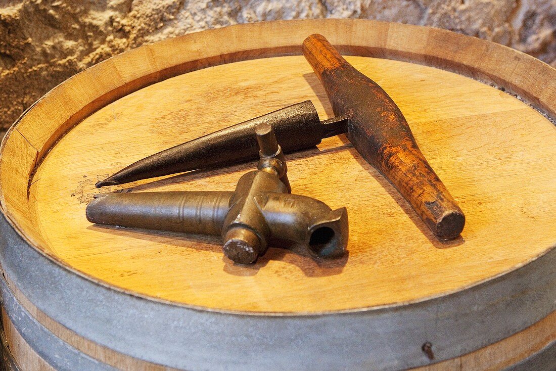 Wine Barrel and Tools; Chablis, France