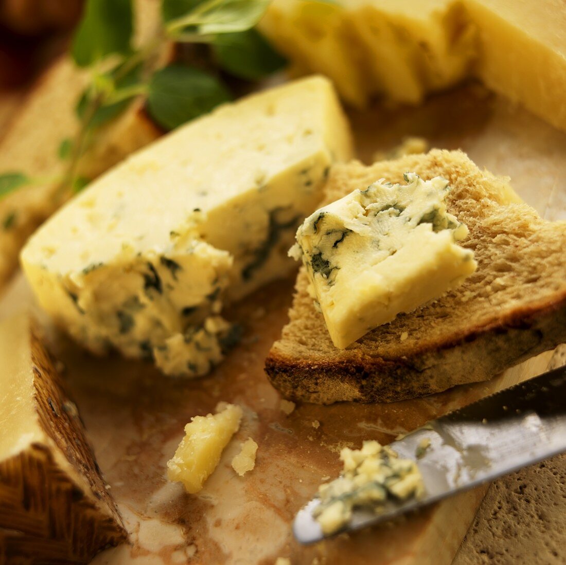 Blue Cheese on Wheat Bread; Knife