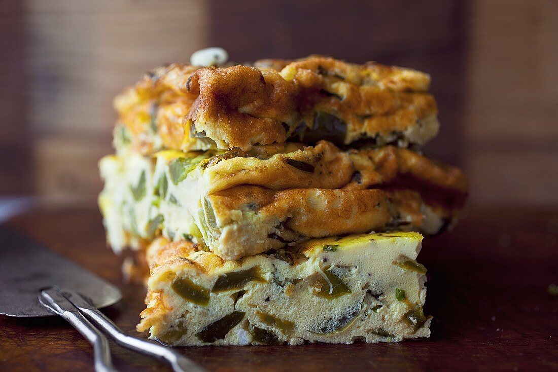 Pieces of Vegetable Frittata Stacked