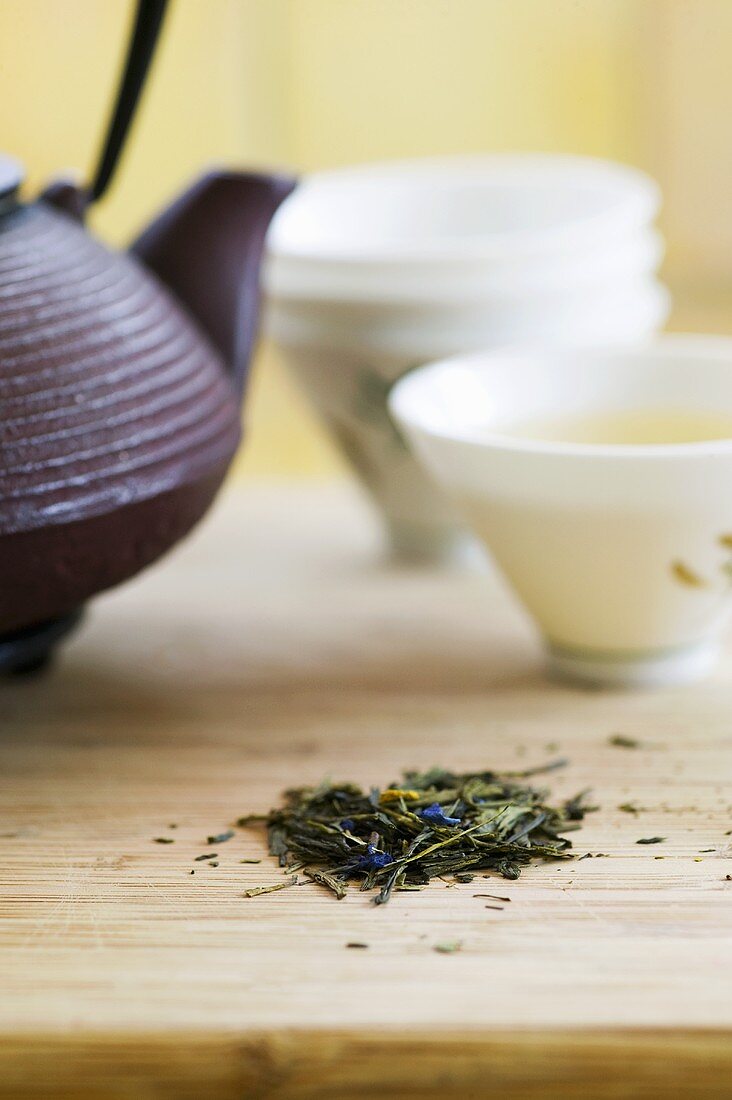 Tea Scene; Tea Pot, Cups and Loose Tea