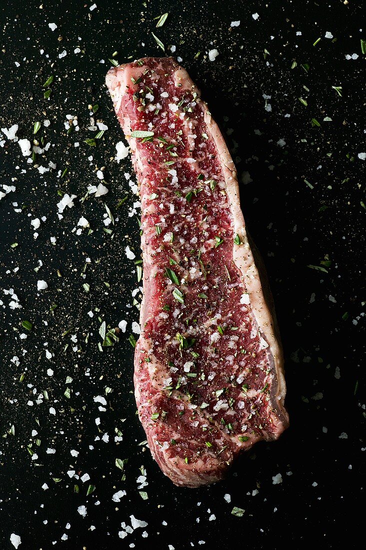 Raw Steak with Salt and Herbs