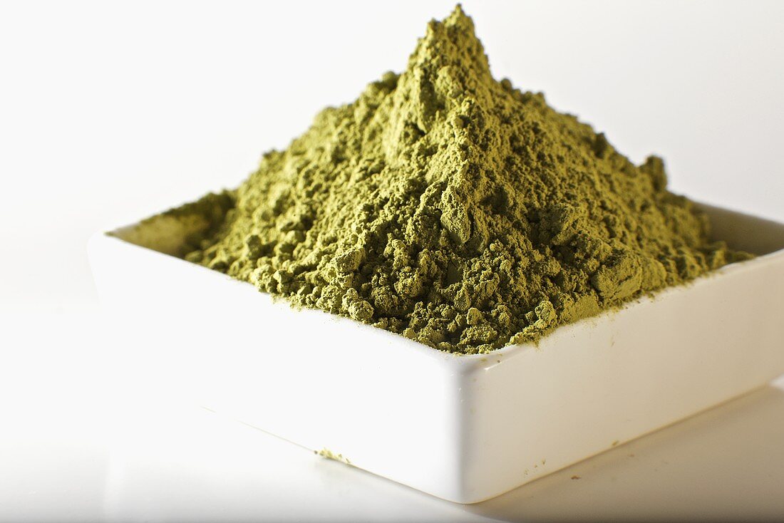 Green Tea Powder in a White Square Dish
