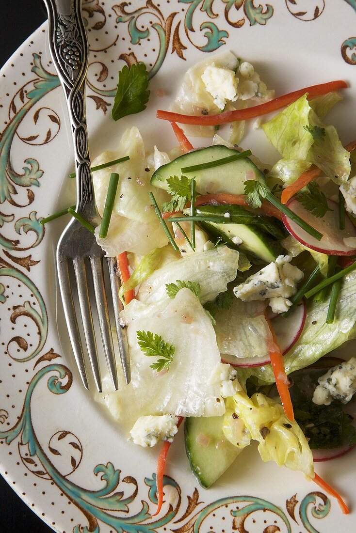 Iceberg and Blue Cheese Salad; From Above; Fork