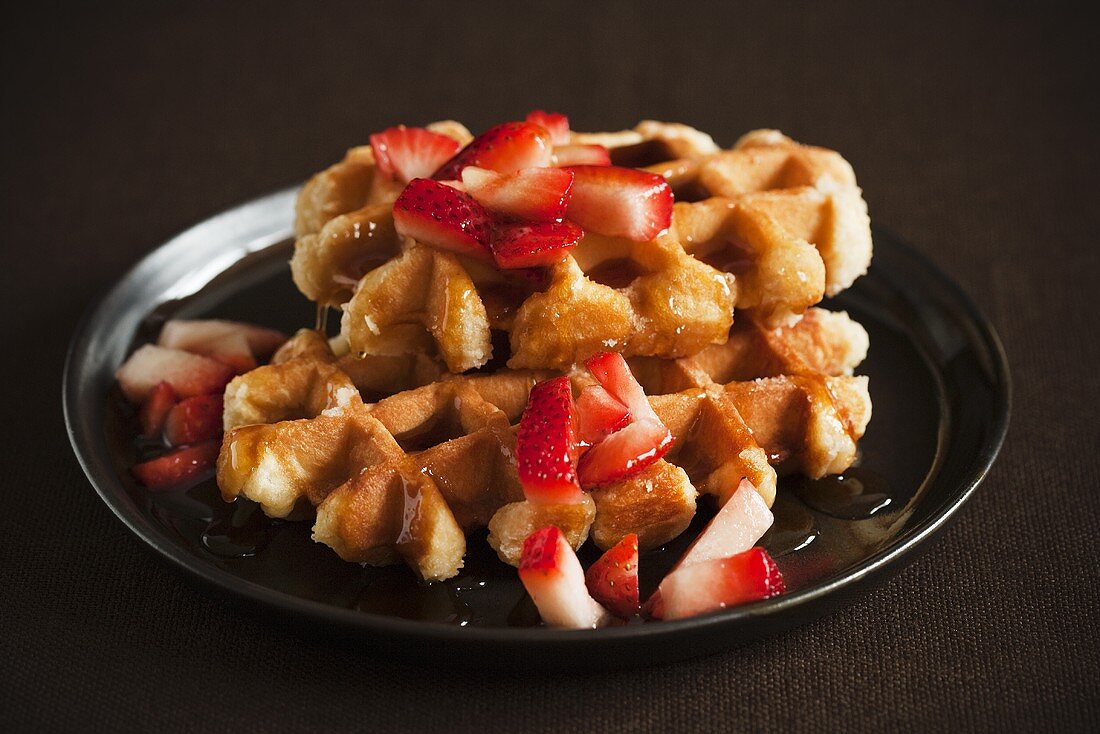 Waffles with Sliced Strawberries