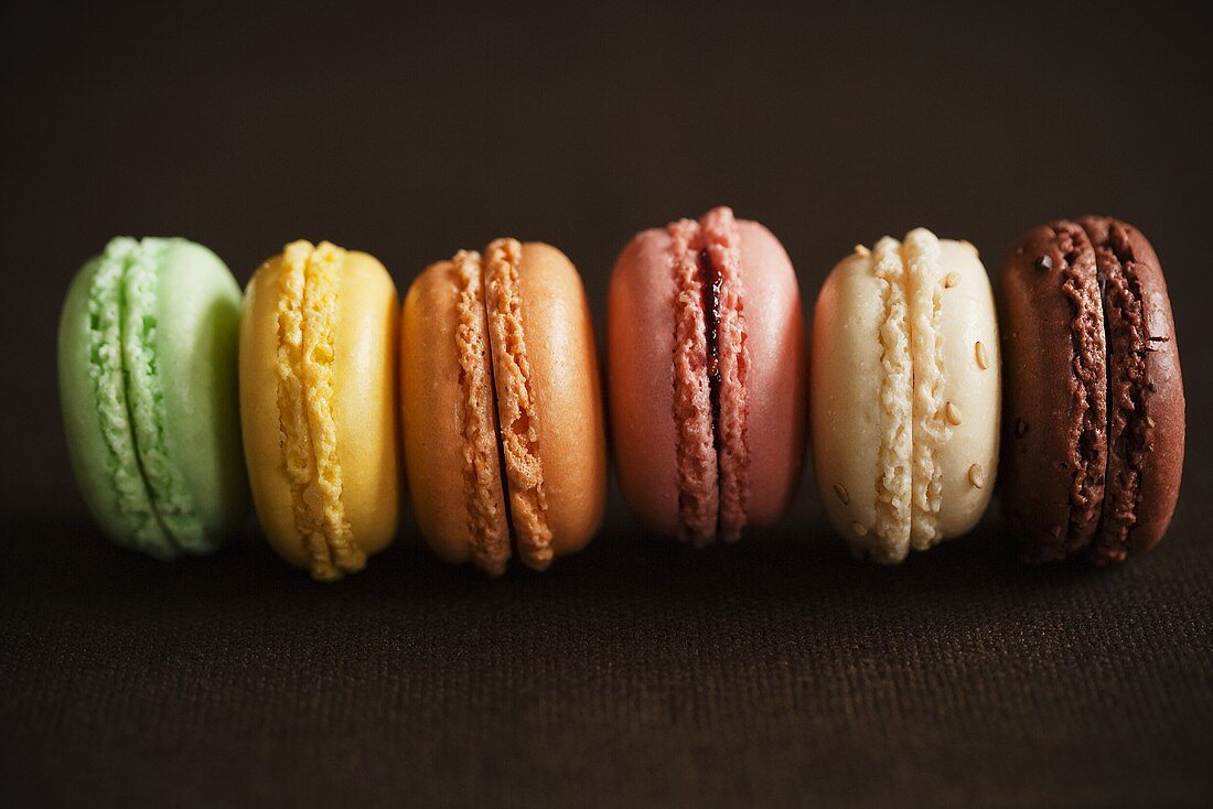A Row of Assorted Colored Macaroon Cookies