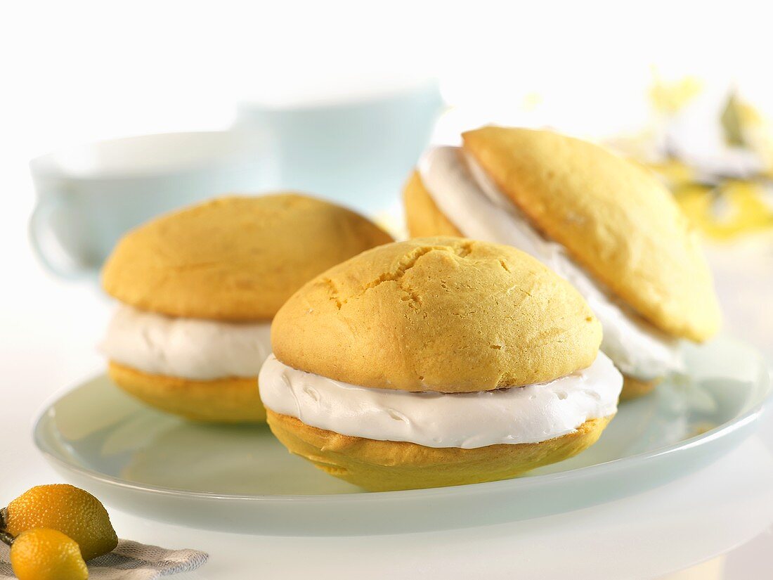 Lemon Whoopie Pies with Cream Filling on a Plate