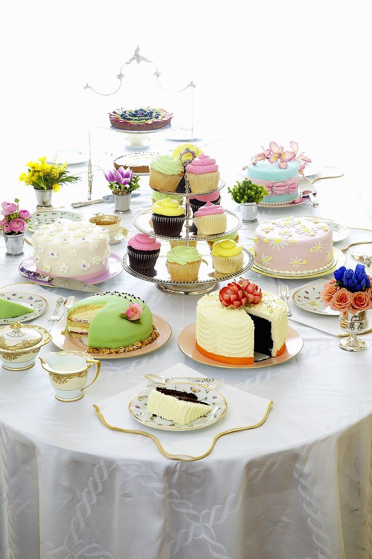 Dining Table Set with Many Assorted Cakes