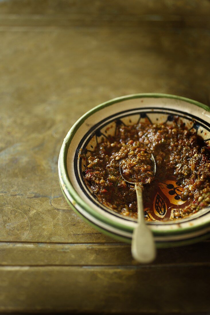 Bowl of Harissa with Spoon