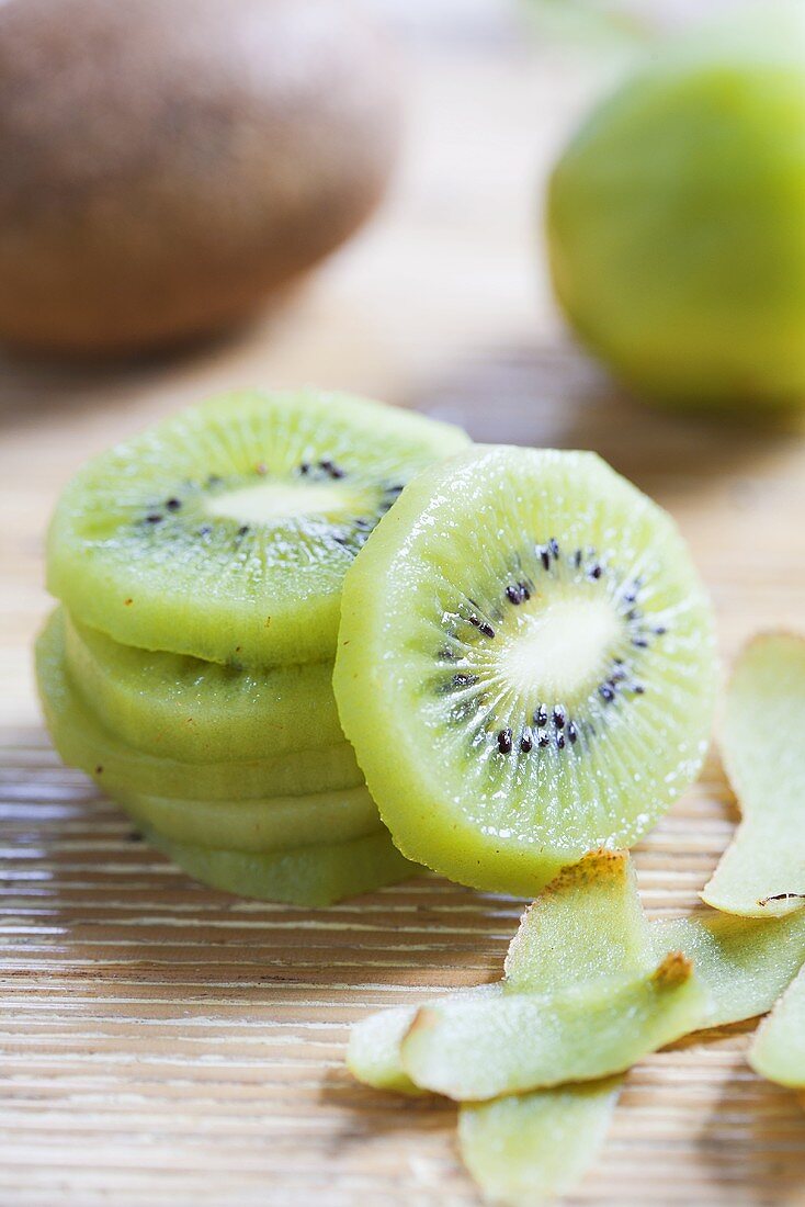 Peeled and Sliced Kiwi; Stacked; Peels