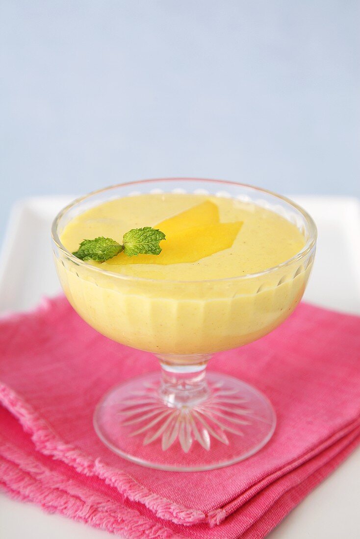 Mango Pudding in a Glass Bowl