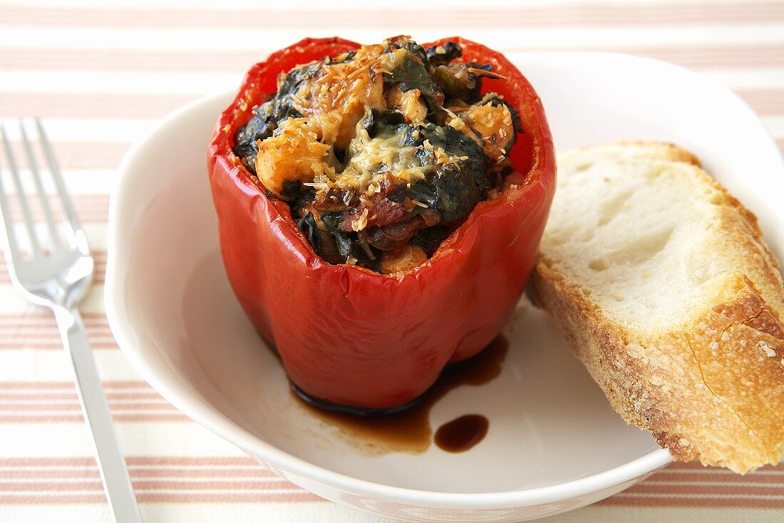 Stuffed Red Bell Pepper with a Slice of Bread
