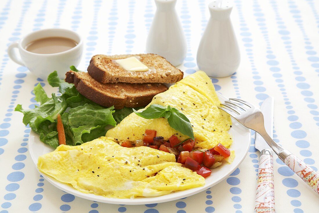 Omelet with Toast and Coffee