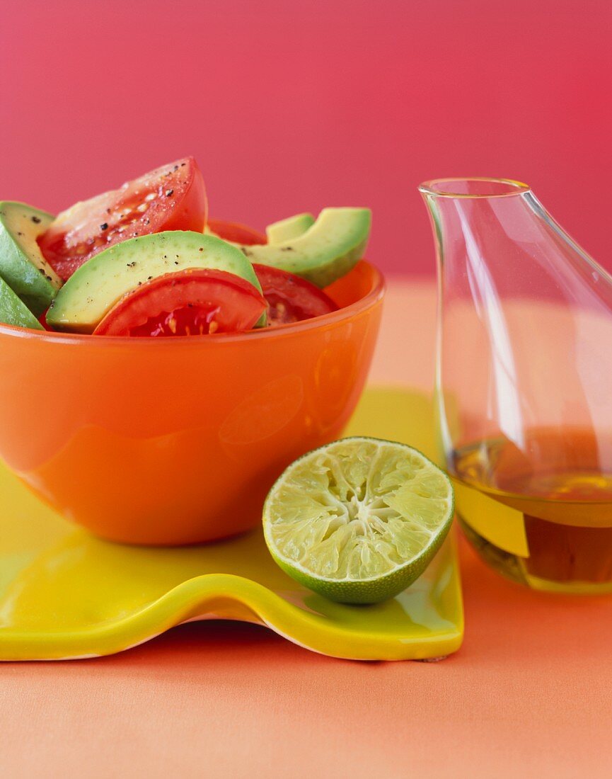 Fresh Tomato and Avocado Salad with Lime and Oil