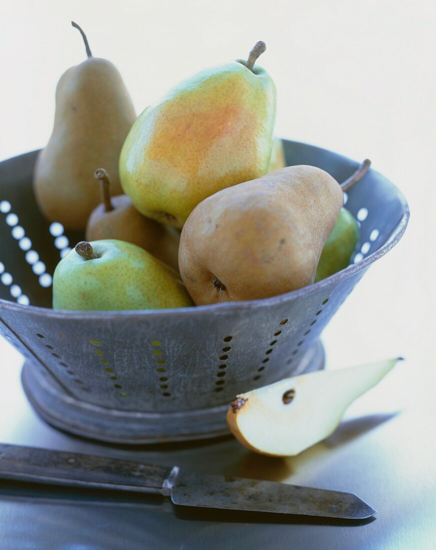 Assorted Pears in an Antique Colander