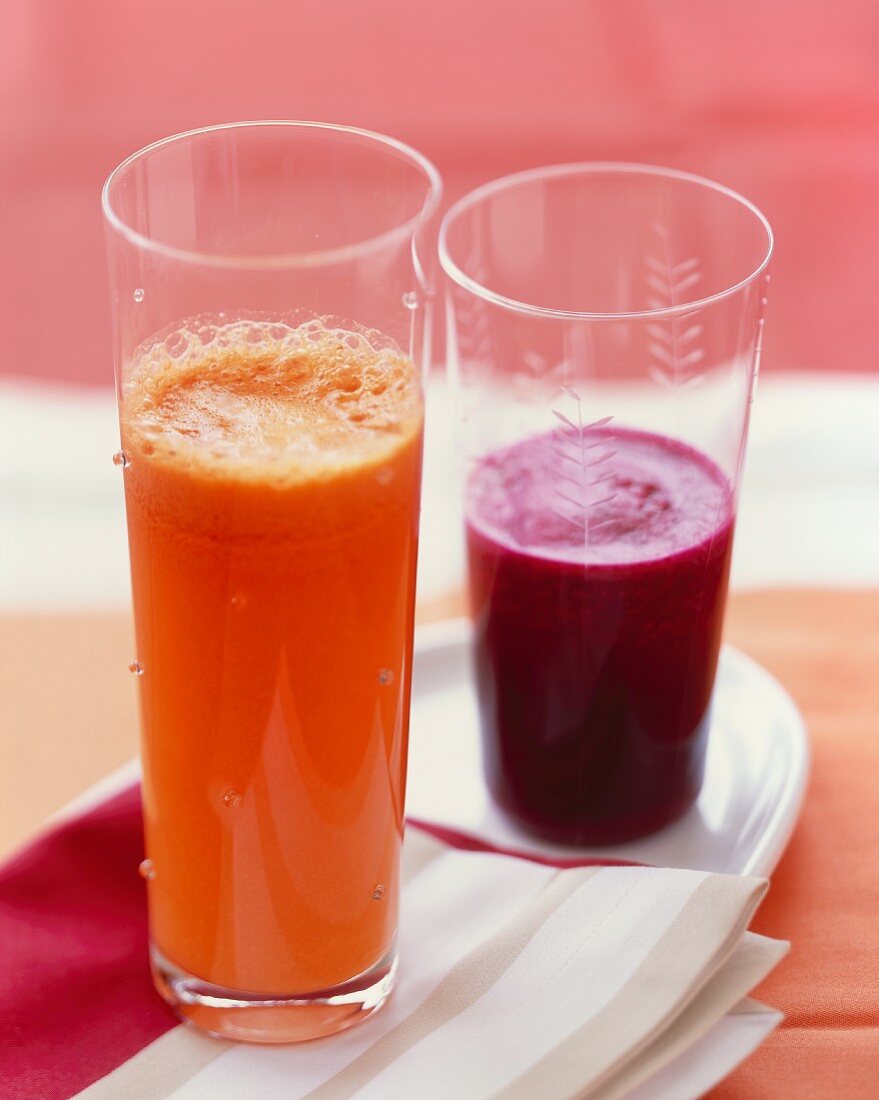 Two Assorted Glasses of Vegetable Juice