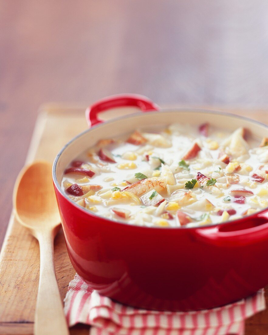 Pot of Crab and Hominy Chowder