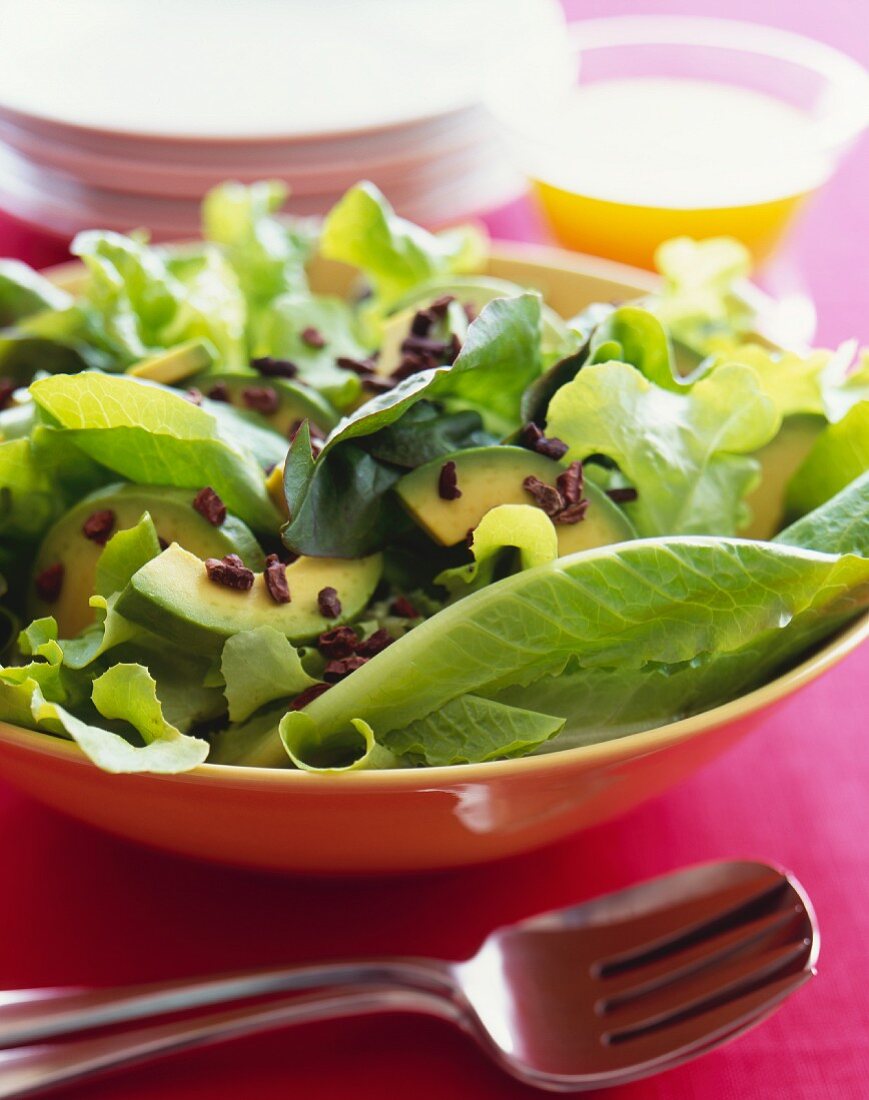 Green Leaf Salad with Avocado and Chocolate Nibs