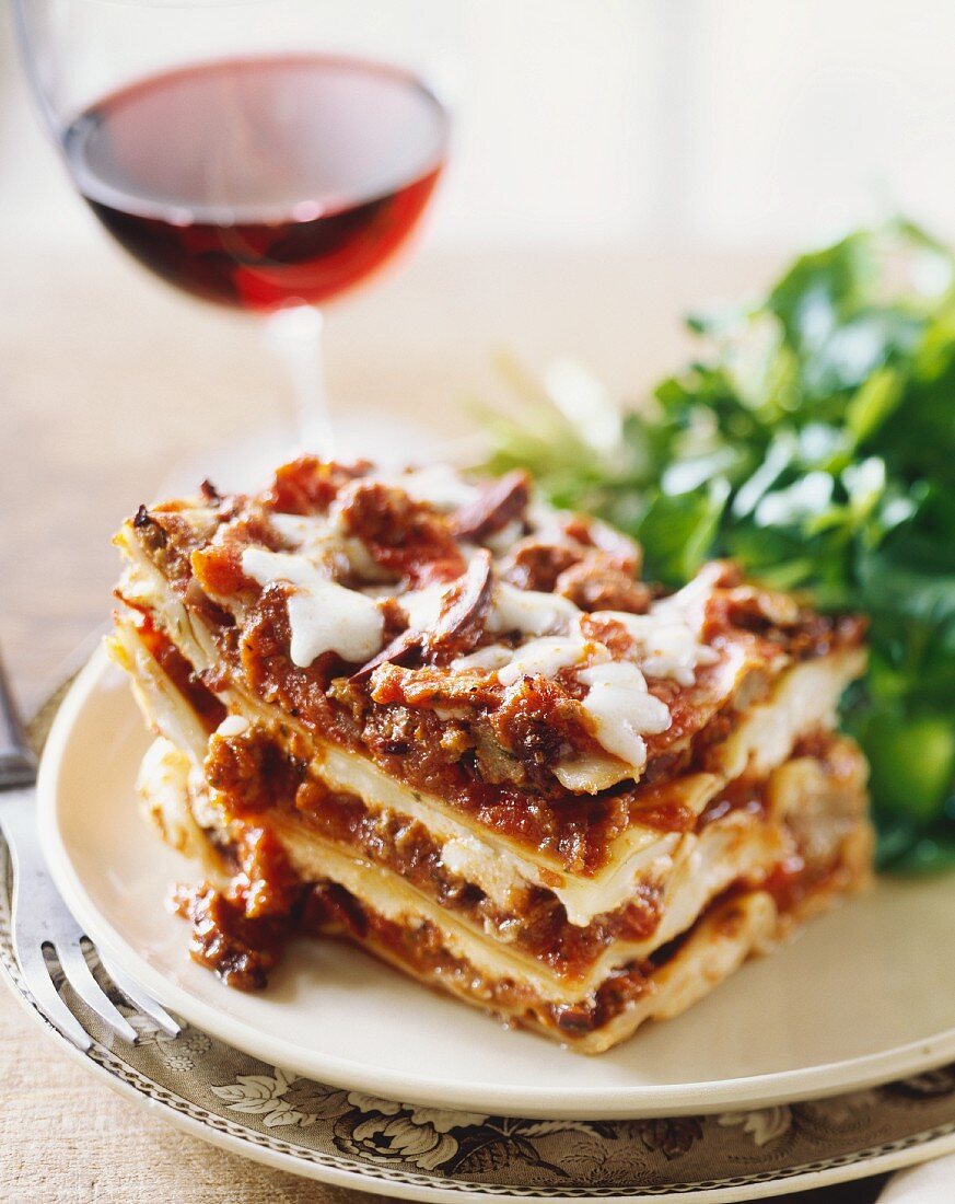 Lasagne with salad leaves