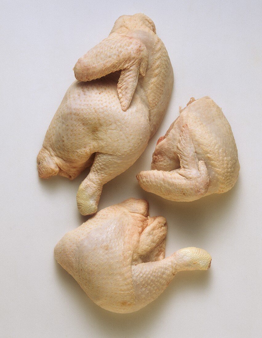 Halved and quartered chickens 