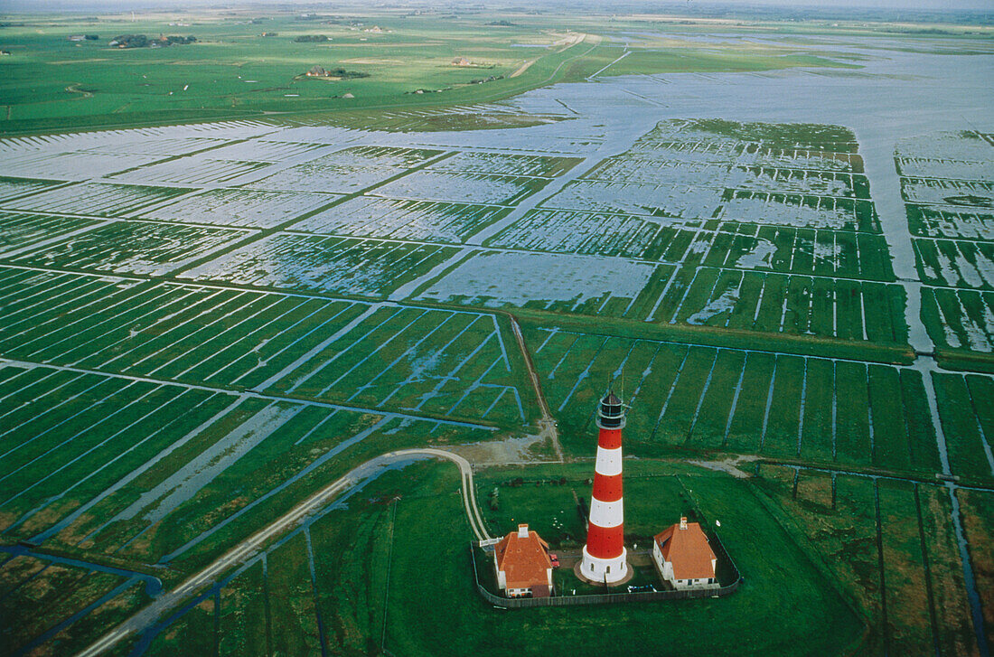 Lighthouse, aerial view, Westerhever North Sea