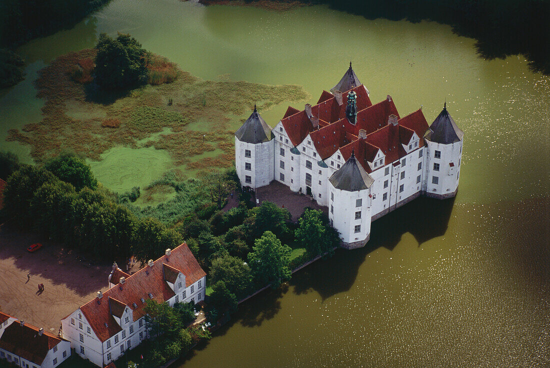 Aerial view of Gluecksburg Castle, Gluecksburg, Schleswig-Holstein, Germany