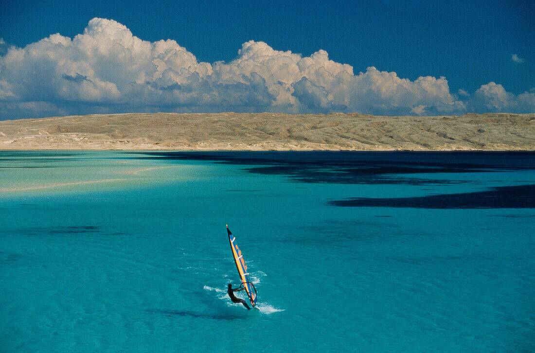Sailboarder under blue sky, Hurghada, Egypt, Africa